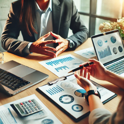 A close-up of a business owner and a digital marketer 
