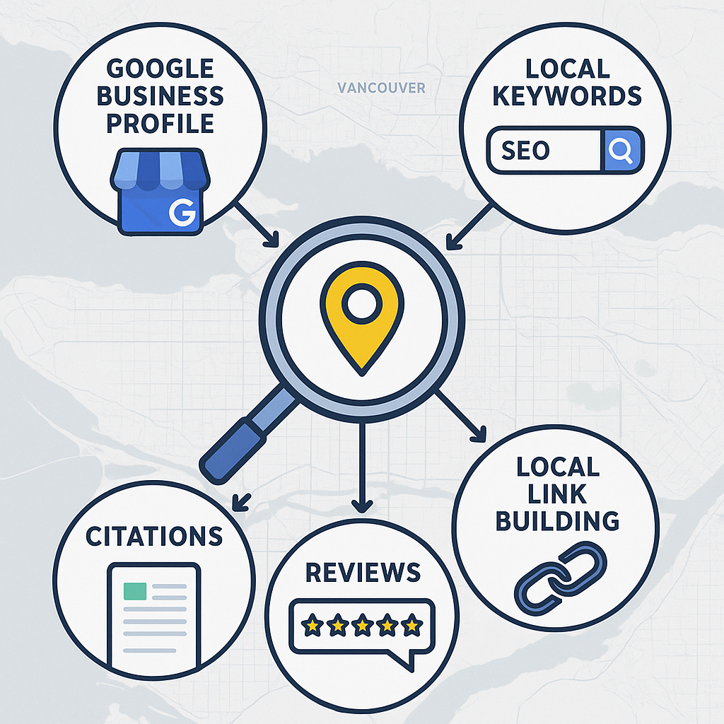 SEO Company Vancouver: Proven Strategies for Local Rankings seo-company-vancouver-proven-strategies-local-rankings Boost your Vancouver business's online visibility with an expert SEO company. Discover proven local ranking strategies, from Google Business Profile optimization to hyper-local content, to dominate the local search results. {{IMAGE_PROMPT: A professional, sleek graphic of Vancouver's cityscape with abstract digital marketing elements overlaid, symbolizing SEO. A magnifying glass hovers over a map pin on Vancouver, representing local search. The color scheme is modern and inviting.}}